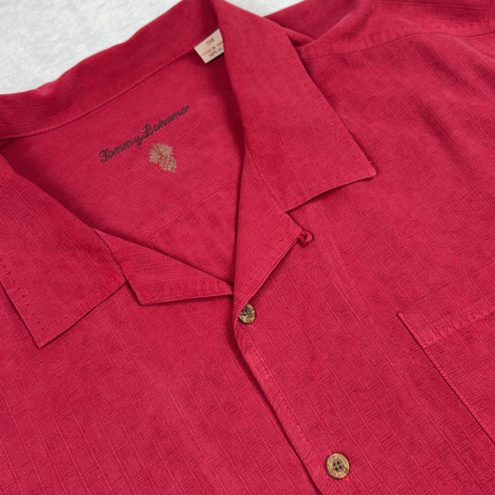 Tommy Bahama Rayon Button Up Short Sleeve Shirt Men 3XB Red Embroidered Relaxed